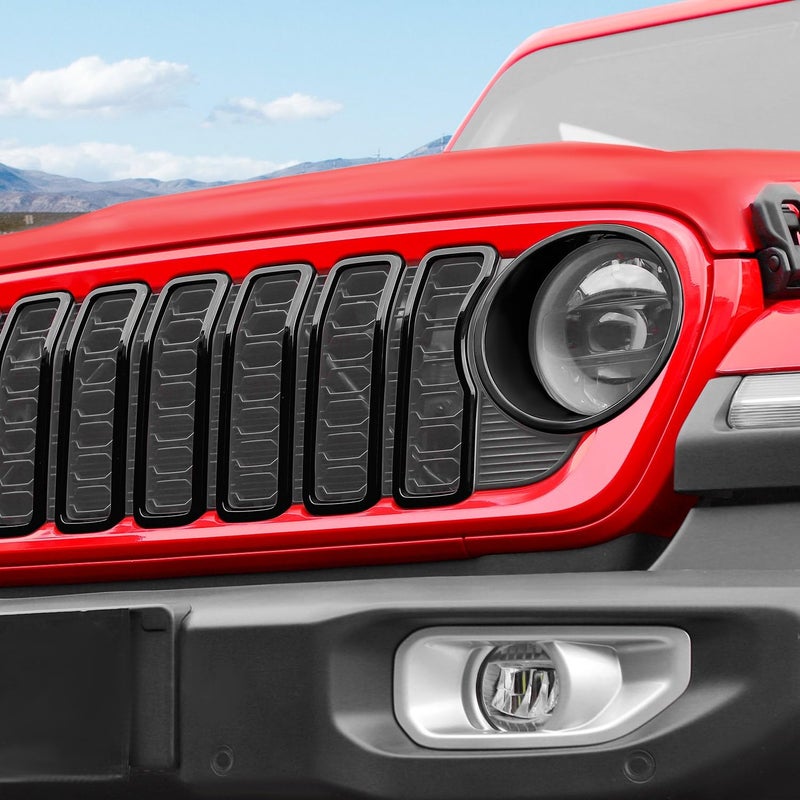 JeCar Grill Inserts for 2024 2025+ Jeep Wrangler JL JLU Grill Cover & Headlight Covers Trim Kit (Black 9pcs) - Image 1